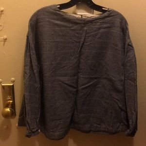 Gray blouse with green stripes